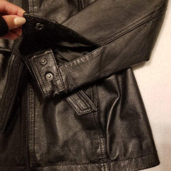Genuine Leather Jacket Black with Waist Tie Collared Medium East 5th Vintage - Picture 8 of 15